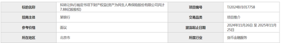 民生人寿又现股权挂牌 民生银行所持7.88亿股被执行股权时隔三年再觅买家